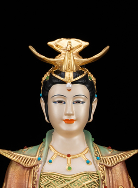 黄铜彩绘女娲补天供奉坐像