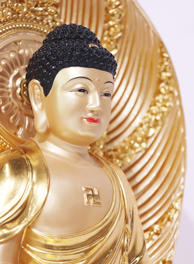 树脂贴金三宝佛家用供奉摆件