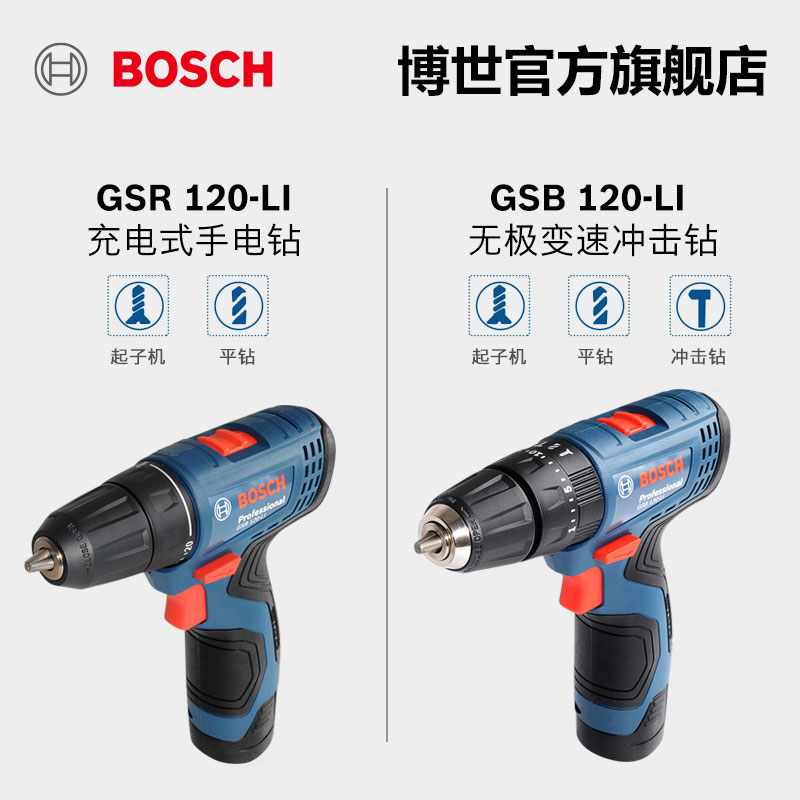 博世电钻冲击钻家用多功能充电混凝土电动工具螺丝批GSB120LI-图1