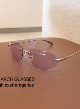 无框椭圆洋气墨镜防紫外线欧美