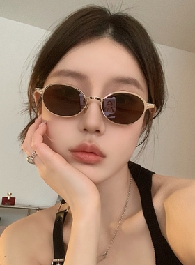 欧美风金属椭圆形太阳眼镜