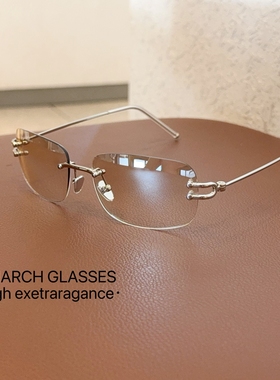 复古方形Y2K无框眼镜欧美风时髦街拍凹造型太阳眼镜男女甜酷辣妹