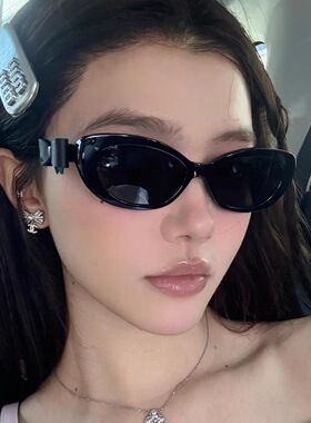 新款小框猫眼太阳眼镜女可拆卸蝴蝶结墨镜个性时髦凹造型街拍显瘦