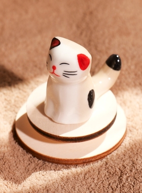 国潮发财猫旋转小摆件陶瓷