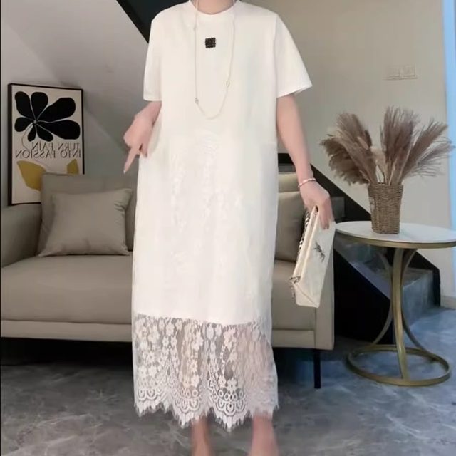 Style loose and versatile short-sleeved patchwork lace dress
