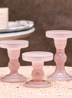 ins风简约粉色罗马柱玻璃烛台家居桌面装饰摆件餐厅氛围感装饰品