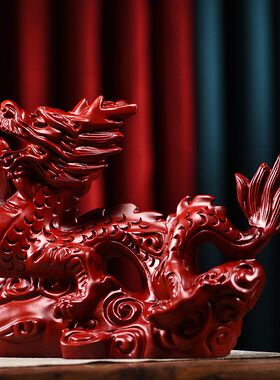 木雕摆件龙年生肖实木头雕刻创意办公司装饰新居搬迁开业贺礼礼品