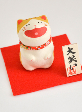 日本龙虎堂大笑招财猫咪摆件手工和纸日式创意情侣祝福生日礼物
