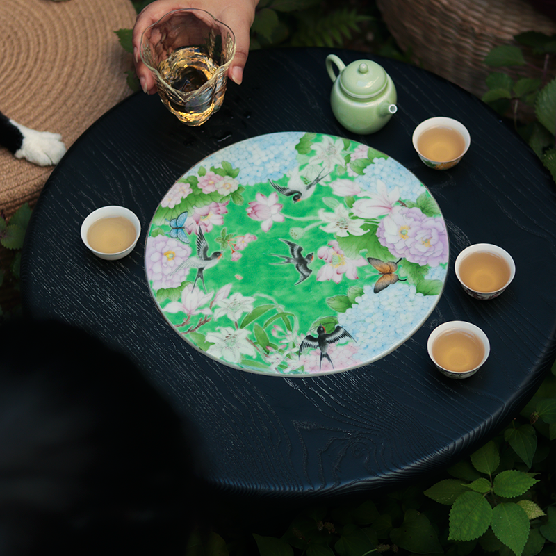 东风面 手绘燕子蝴蝶花朵瓷板 木瓷镶嵌榻榻米桌,淘宝优惠券,粉丝福利购,淘宝优惠卷