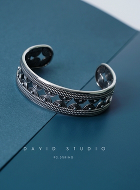 纯银朋克风开口情侣手镯