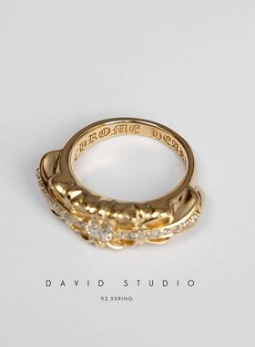 david尅罗心22k镶钻十字架指环