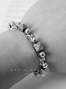 纯银菱形开口情侣朋克风手镯