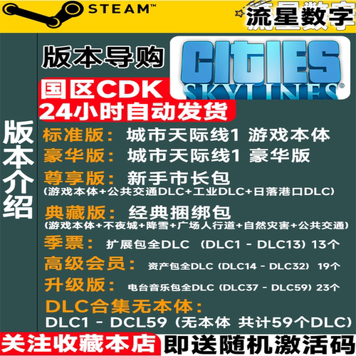 Steam正版 国区激活码 城市天际线1 Cities Skylines天际线 全dlc - 图0