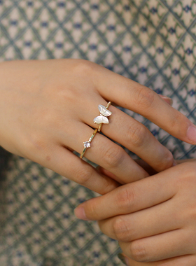 贝壳蝴蝶戒指女设计小众开口可调节指环食指高级感气质情侣对戒