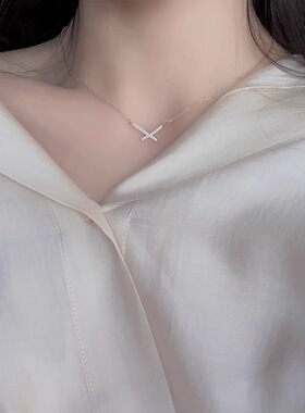 简约百搭X字母925银镶钻锁骨链