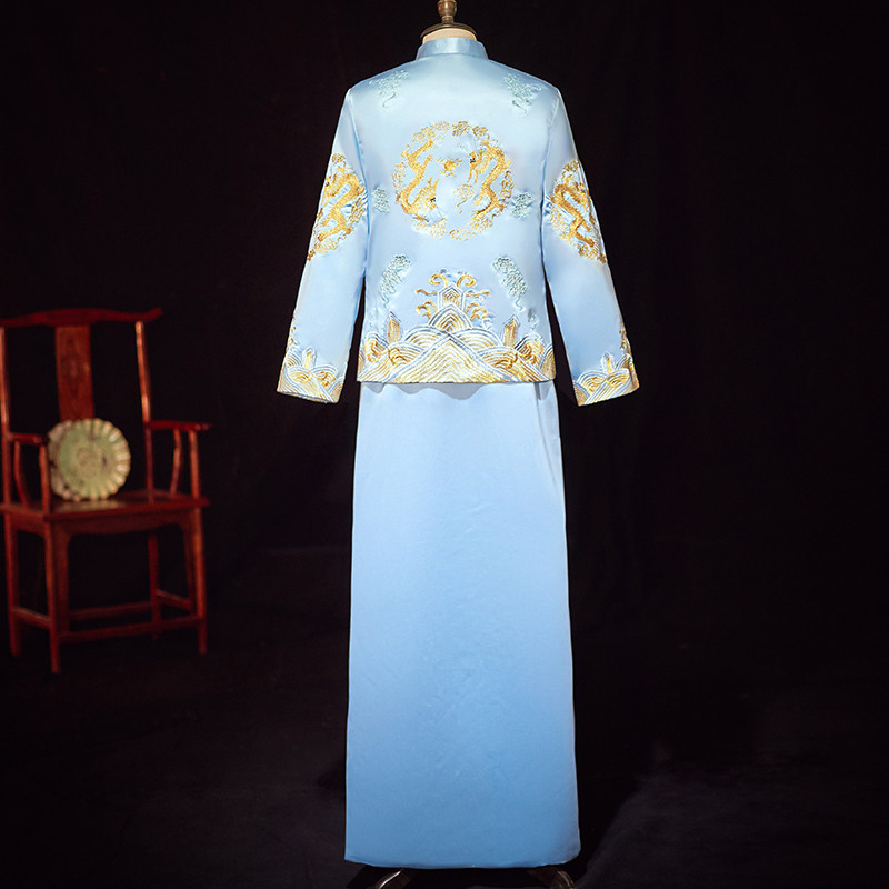 蓝色秀禾服孔雀新郎2020 焦点红颜旗袍