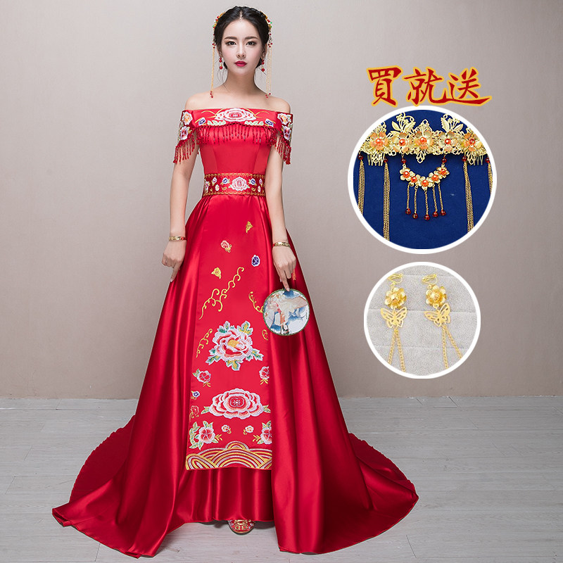 薄款秀禾服新娘2020新款结婚敬酒服 焦点红颜旗袍