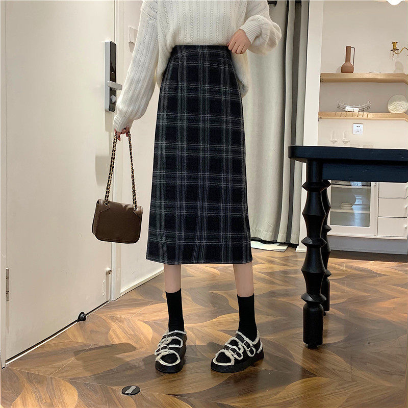 实拍~大码胖MM冬季韩版加厚毛呢高腰长裙chi格子中长半身裙女,淘宝优惠券,粉丝福利购,淘宝优惠卷