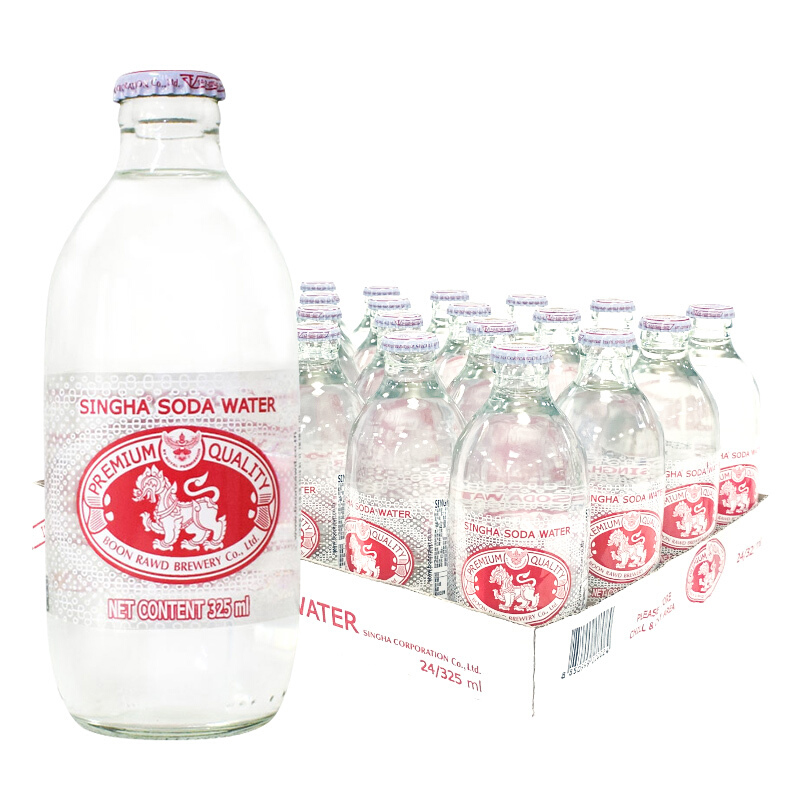 胜狮SINGHA泰国原装进口苏打水气泡水弱碱性水玻璃瓶325ml*24瓶装 - 图0