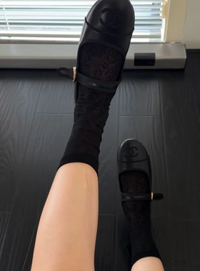 夏季新款棉袜女黑色网眼中筒袜薄