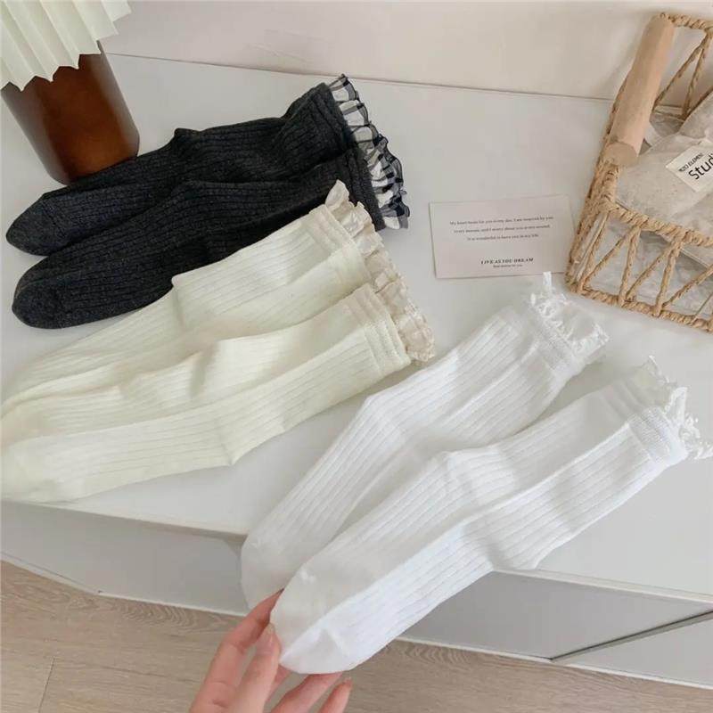 2双装 春夏miu风花边巴恩复古格雷系中筒袜纯欲风轻熟女穿搭耐看 - 图3