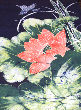 苗族传统手工艺蜡染画荷花长桌旗