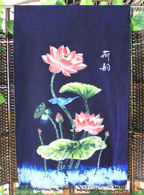 手工蜡染画荷花布艺帘特色隔断帘