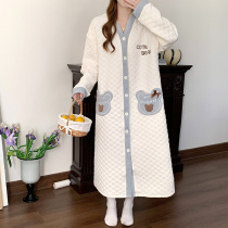 Air Cotton Mezzanine Sleeping Dress Lady Autumn Winter New Home Conserved Brief Frescoed Long And Cute Cartoon Cardiovert Pyjamas