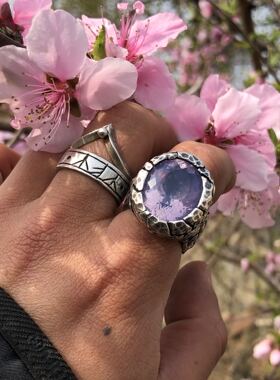 梦幻薰衣草紫晶全净银戒指定制款