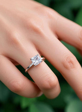 公主方祖母绿925银电镀戒指女