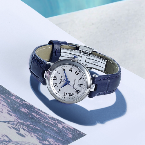 【新年礼物】Tissot天梭小美人刘亦菲同款蓝色皮带机械女表手表 - 图3
