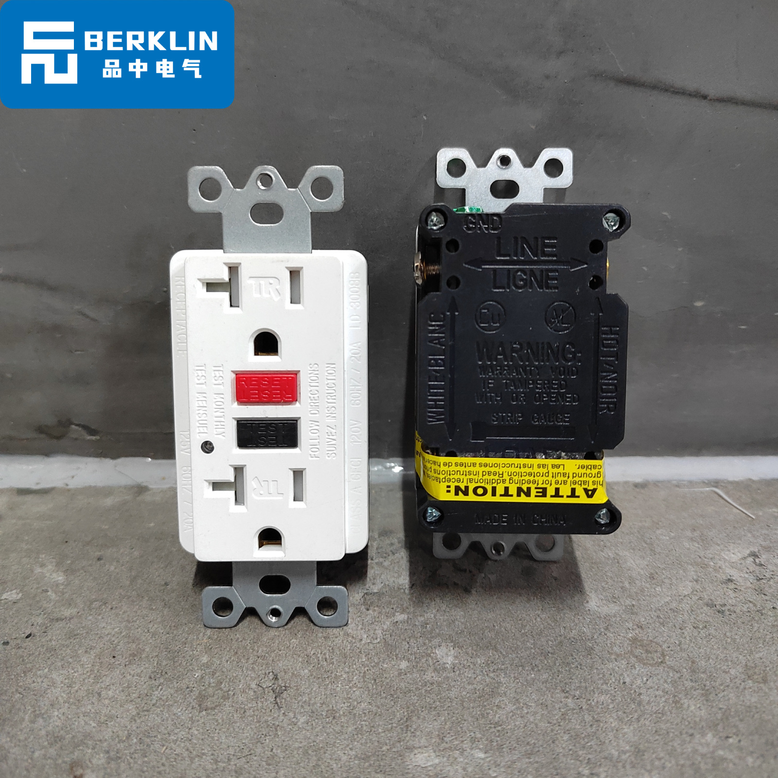 Berklin 美标插座芯医疗复古美式GFCI漏电保护UL认证15A美国台湾 - 图2