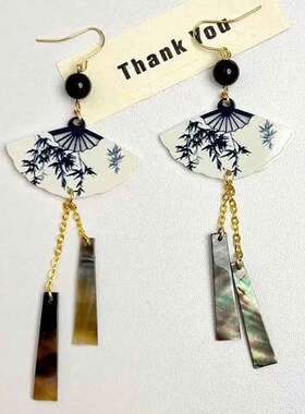 复古国风扇形贝壳流苏耳环耳坠女