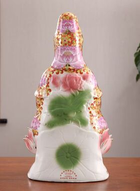 陶瓷南海观世音菩萨佛像家用客厅供观世音菩萨奉摆件手工珐琅彩