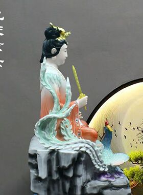 新款九天玄女神像家用供奉踏凤九天圣母女娲娘娘仙姑三圣母摆件