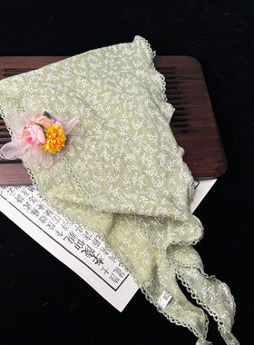 《香草》绿色三角头巾汉服头饰 三角巾 森系田园风发巾