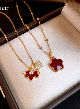 18k真金电镀红色滴油爱心本命年小马项链配饰女锁骨链简约风项饰