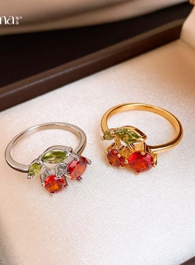 法式复古简约锆石樱桃戒指小众高级感食指戒时尚精致个性手饰