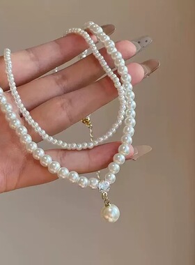 法式复古珍珠双层项链女款高级感轻奢小众锁骨链甜美气质百搭配饰