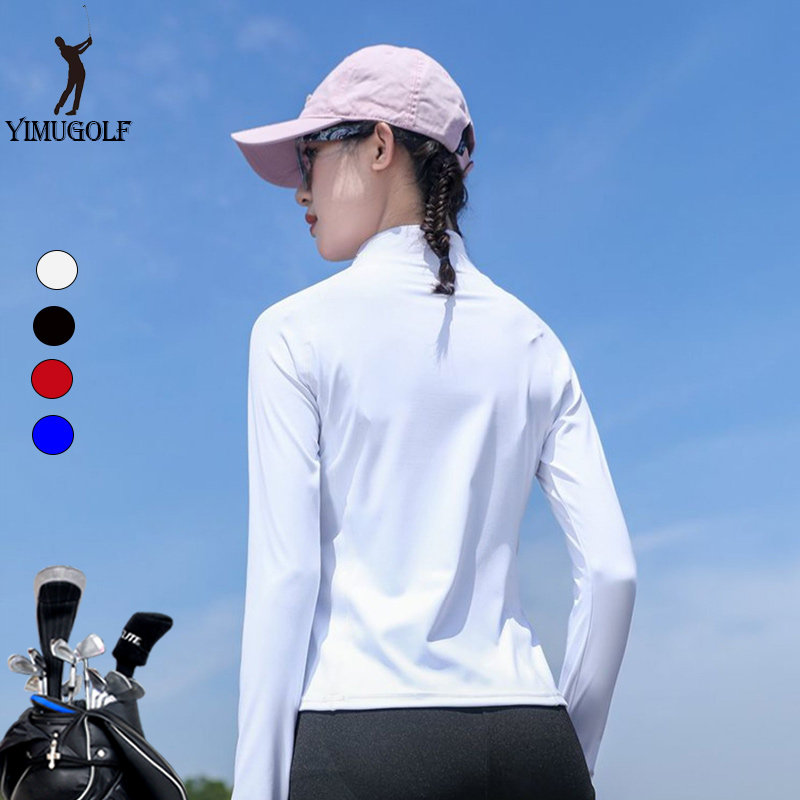 高尔夫球衣服长袖上衣女立领速干打底衫2023秋冬新款加绒长袖T恤,淘宝优惠券,粉丝福利购,淘宝优惠卷
