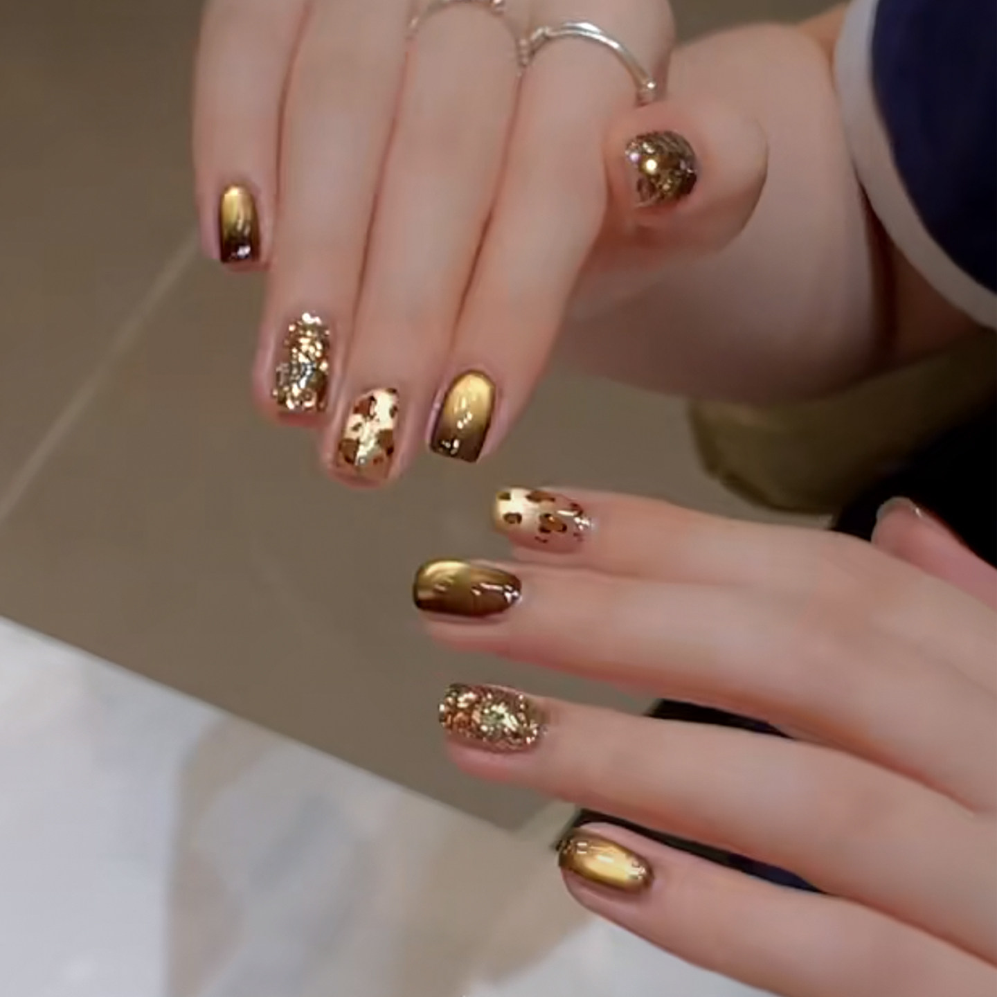 秋冬亮片鎏金豹纹猫眼手工穿戴美甲短款可拆卸假指甲贴片婚甲成品,淘宝优惠券,粉丝福利购,淘宝优惠卷