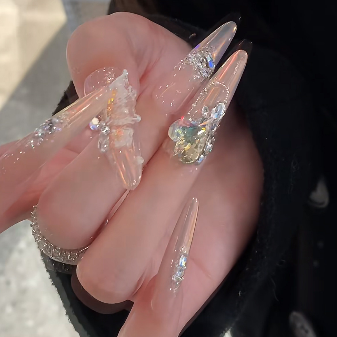 极光千金秋冬纯手工穿戴甲长款轻奢立体蝴蝶可拆卸假指甲成品婚甲,淘宝优惠券,粉丝福利购,淘宝优惠卷