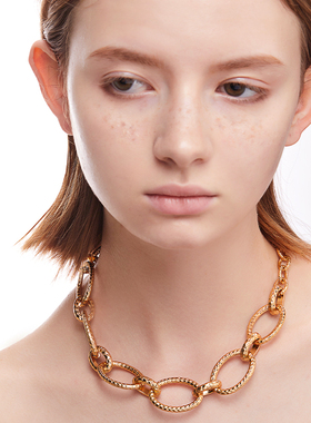 T公馆▲原创vintage法式简约素链环扣项链个性chocker锁骨链女