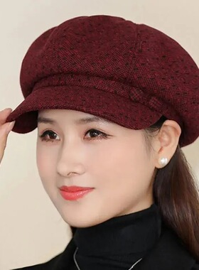 春秋天帽子女士八角帽休闲毛呢鸭