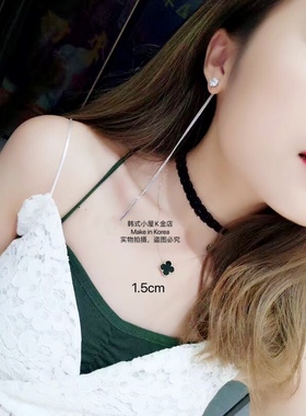 韩国14k金黑色玛瑙花朵幸运草