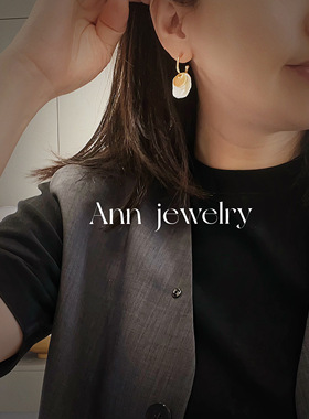 Ann jewelry 925银针小众设计褶皱纹理圆牌耳环女简约时尚个性