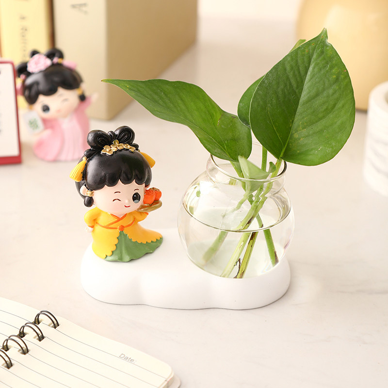 古风仕女水培小摆件办公室桌面工位绿萝绿植器皿装饰品小花瓶摆设,淘宝优惠券,粉丝福利购,淘宝优惠卷
