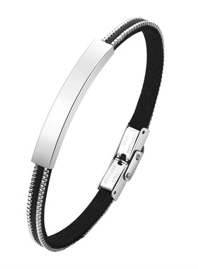 皮革手镯钛钢白色棕色黄黑首饰品