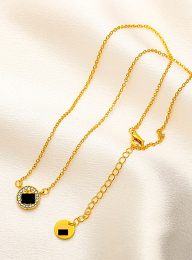 项链钛钢T镂空圆形镶钻F白色饰品