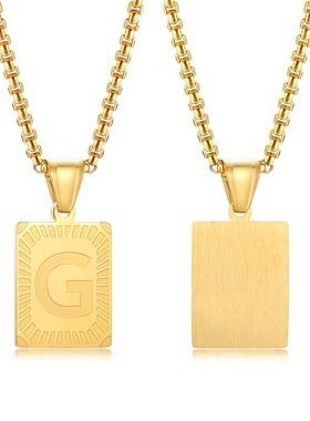 钛钢26个英文字母方牌E项链H饰品